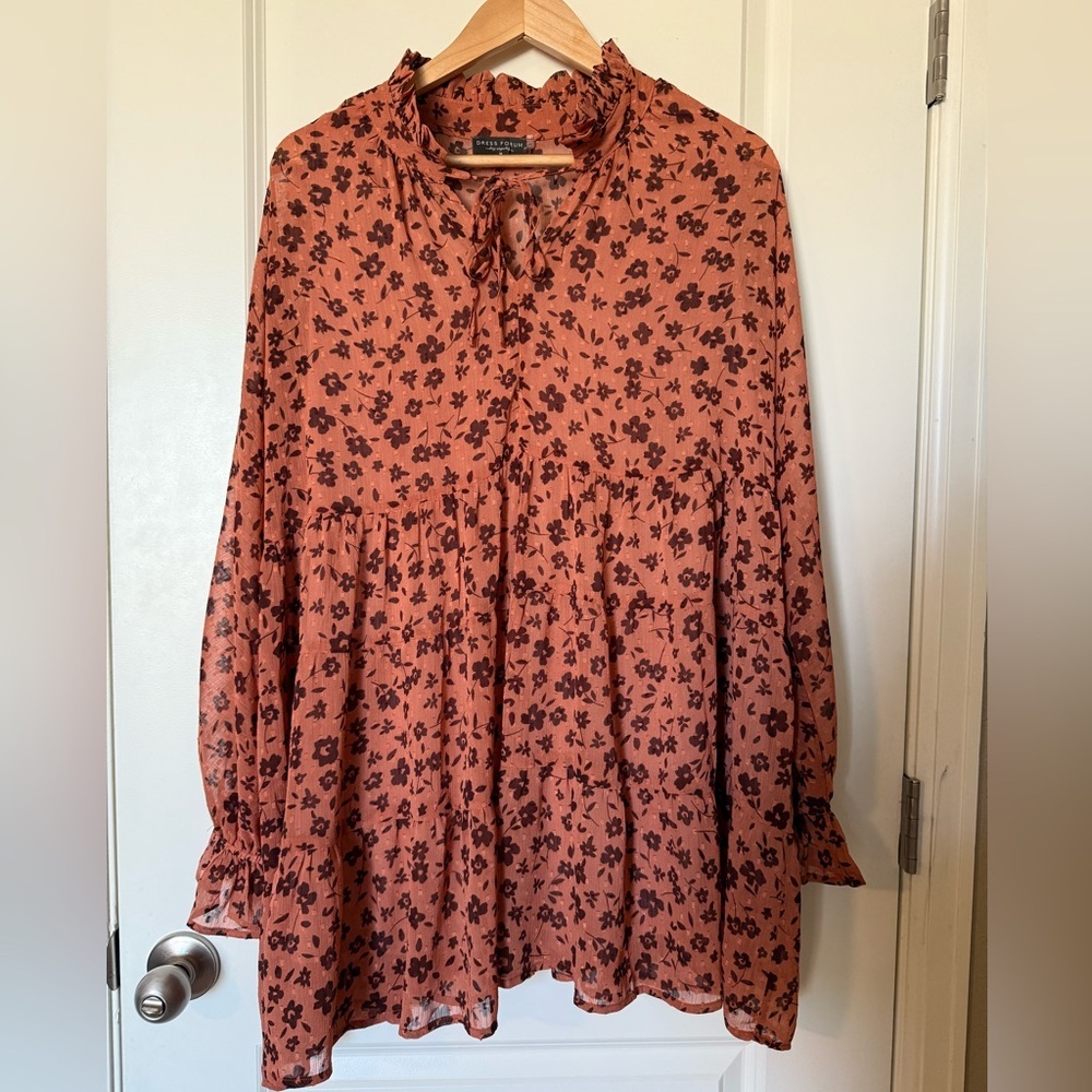 Dress Forum Los Angeles Dress Size M Orange‎ Rust Baby Doll Boho Floral Tiered